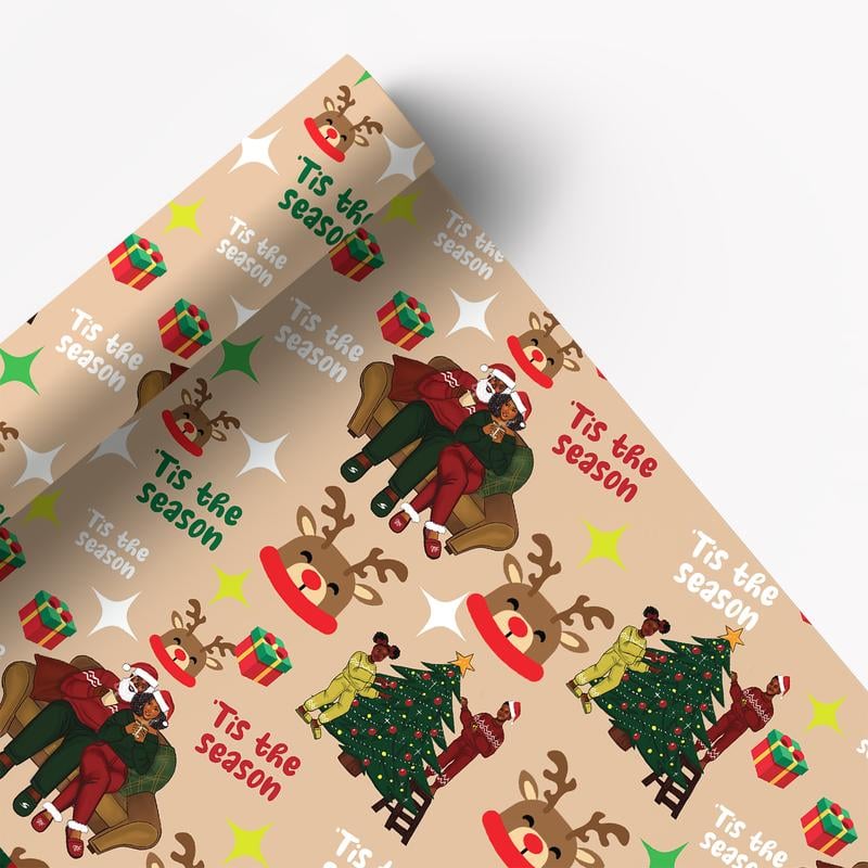 🏆 69K+ SOLD!🔥🤶🏾Home for the Holidays Black Santa Wrapping paper