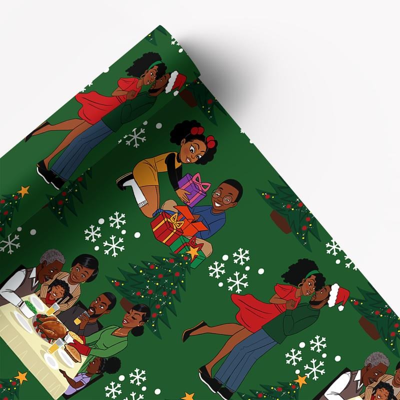 🏆 69K+ SOLD!🔥🤶🏾Home for the Holidays Black Santa Wrapping paper