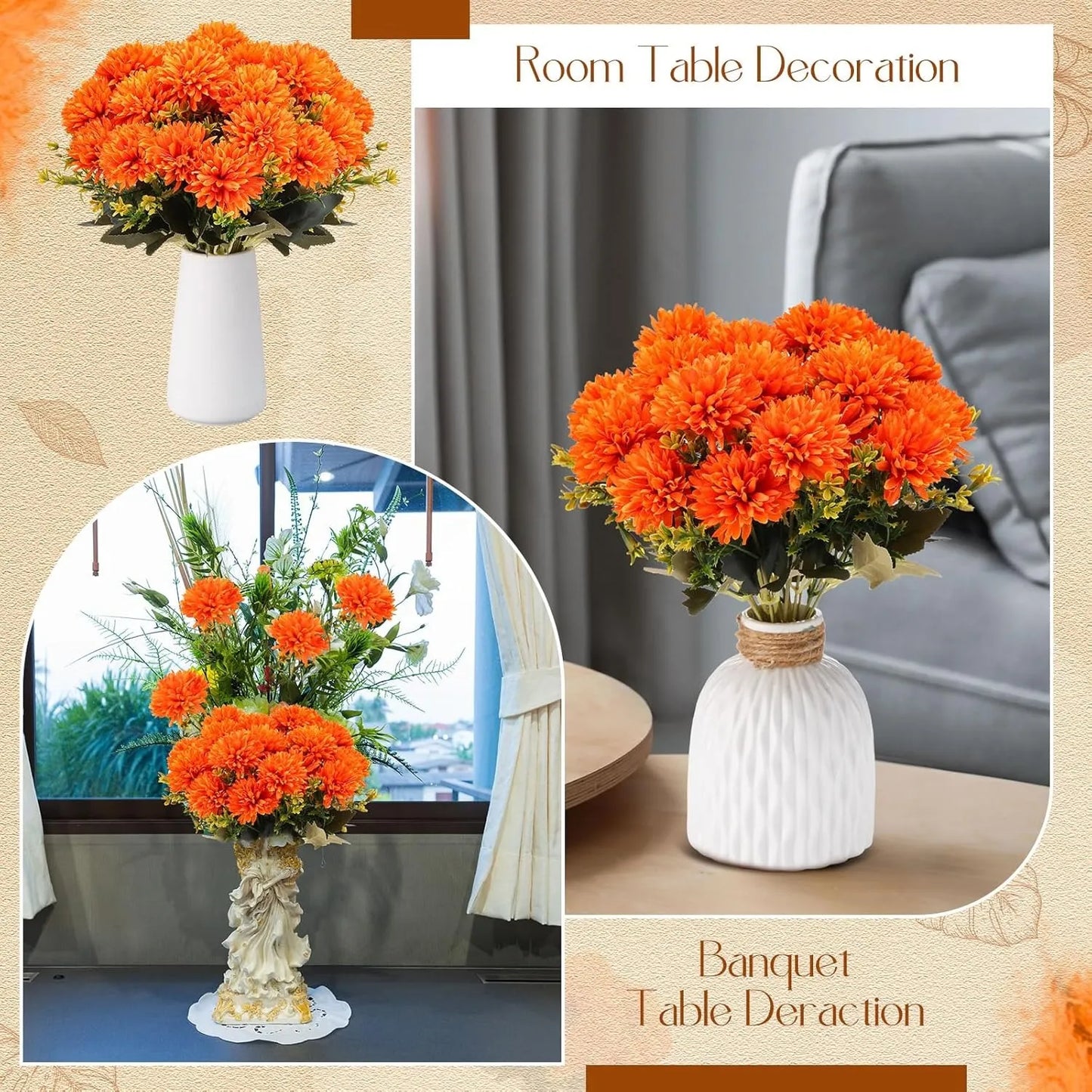 💥 Last Day Each Only $2.99🌼- Artificial Outdoor Sunset Mums Flowers - UV resistant, Waterproof, Windproof