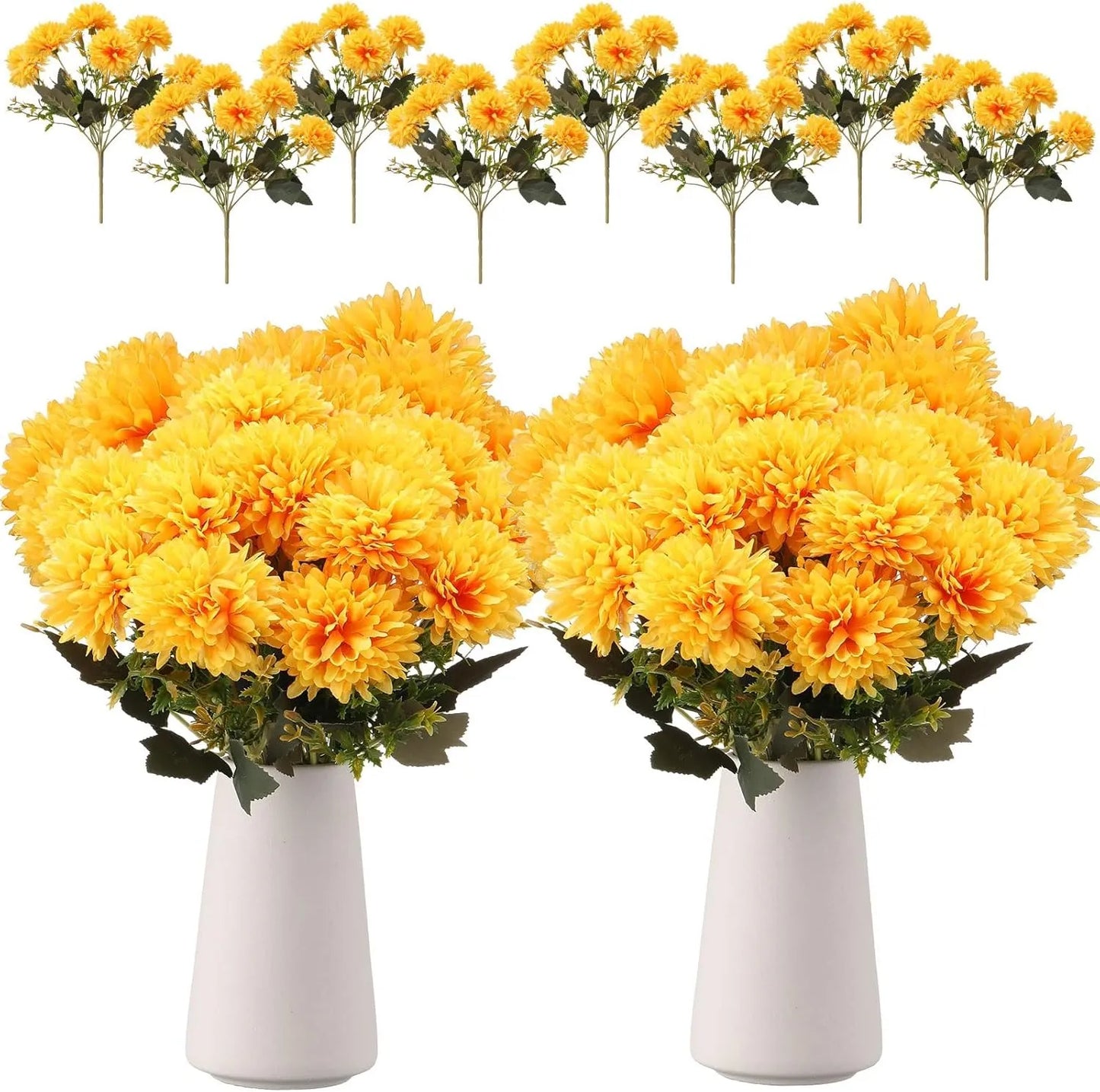 💥 Last Day Each Only $2.99🌼- Artificial Outdoor Sunset Mums Flowers - UV resistant, Waterproof, Windproof