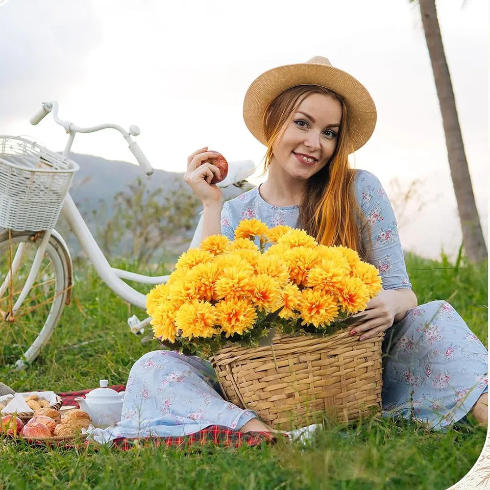 💥 Last Day Each Only $2.99🌼- Artificial Outdoor Sunset Mums Flowers - UV resistant, Waterproof, Windproof