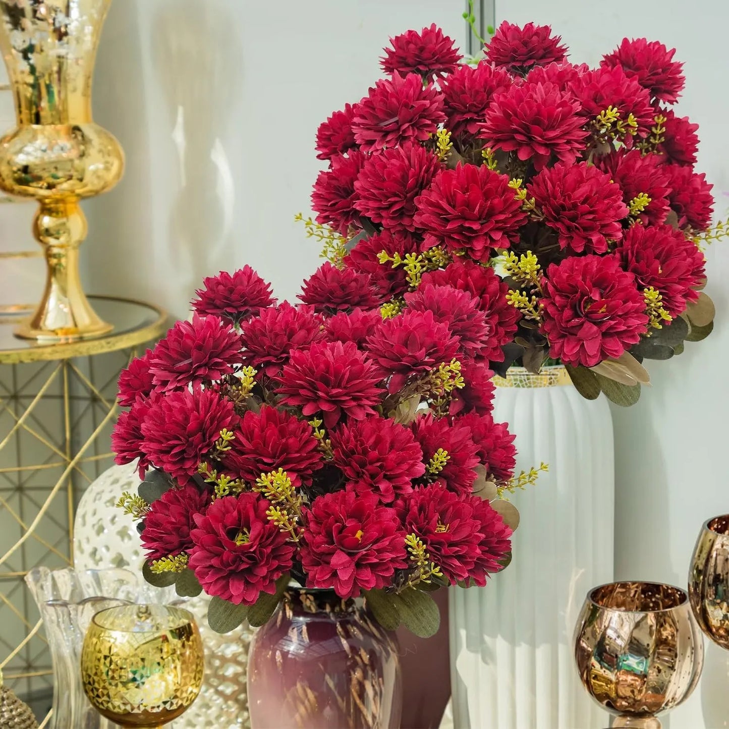 💥 Last Day Each Only $2.99🌼- Artificial Outdoor Sunset Mums Flowers - UV resistant, Waterproof, Windproof