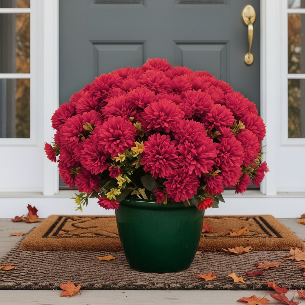 💥 Last Day Each Only $2.99🌼- Artificial Outdoor Sunset Mums Flowers - UV resistant, Waterproof, Windproof